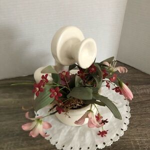 Vtg Ceramic Telephone Shaped Planter with Faux Florals